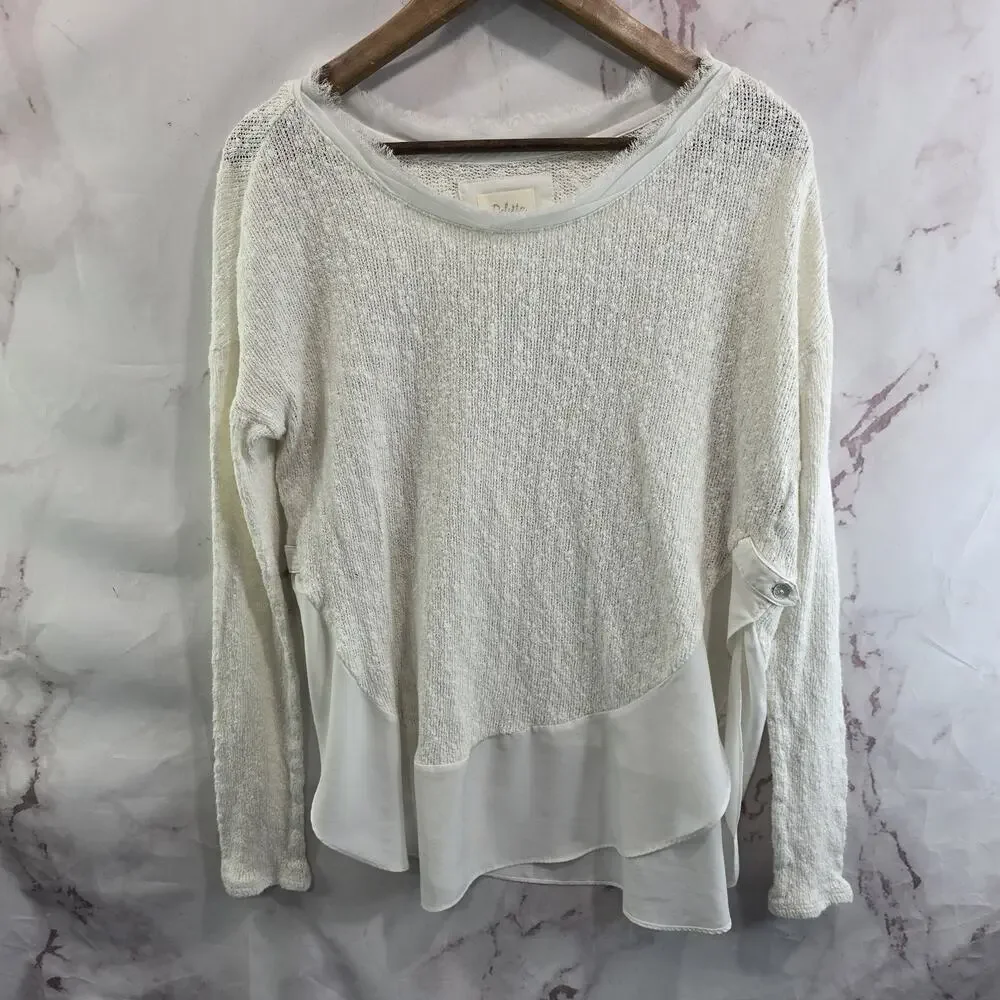 Anthropologie Sweater Womens Small White Cream Blouse Layered Long Sleeve - Picture 1 of 11
